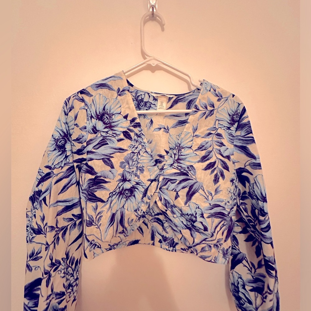 Linen Floral Print Top